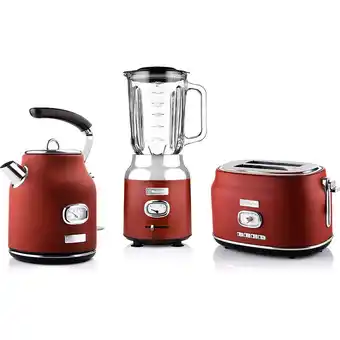 Blokker Westinghouse Retro Waterkoker + Broodrooster 2 Sleuven + Blender - Rood aanbieding