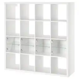 IKEA Kallax Open kast met 4 inzetten, wit/glas, 147x147 cm aanbieding