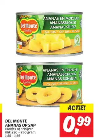 Dekamarkt DEL MONTE ANANAS OP SAP 220-230 gram aanbieding