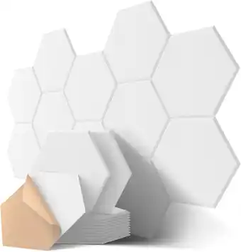 Amazon Hexagon zelfklevende akoestische panelen, 12-delige geluidsabsorberende wand met hoge dichtheid voor plafond/deur/muurdecorat aanbieding