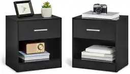 Amazon VASAGLE Nachttafel, set van 2, bijzettafel, met lade, handvat, open vak, salontafel, voor slaapkamer, woonkamer, klassiek zwa aanbieding