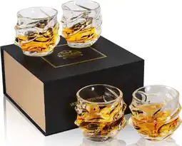 Amazon KANARS Whisky Glas Set, Loodvrije Kristallen Whiskey Glazen voor Cognac, Martini, Cocktails, Whisky, Scotch, Wodka, 320 ml, 4 aanbieding