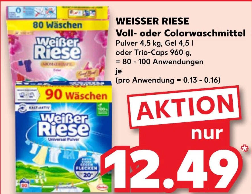 WEISSER RIESE Voll- oder Colorwaschmittel aanbieding bij Kaufland DE