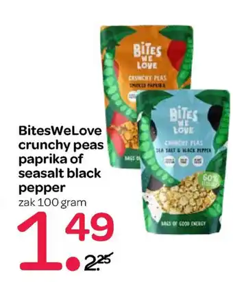 Spar BitesWelove crunchy peas paprika of seasalt black pepper 100 gr aanbieding