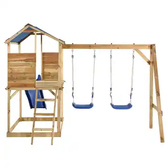 Blokker The Living Store Speelhuisset - Massief houten frame - 2 schommels - Klimladder - Glijbaan - 300x220x200 cm aanbieding