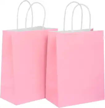 Amazon Papieren zakken met handvat, 20 stuks papieren cadeauzakjes, 22 x 15 x 8 cm, roze kraftpapieren zak voor verjaardagsfeest, br aanbieding