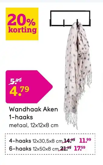 Leen Bakker Wandhaak Aken 12 x 12 x 8 cm aanbieding