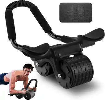 Amazon Ab Roller Ab trainer met elleboogsteun, Ab Wheel met automatische terugslag, buikspiertrainer met kniemat voor mannen en vrou aanbieding