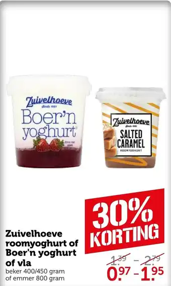 Coop Zuivelhoeve roomyoghurt of Boer'n yoghurt of vla 400-450g aanbieding