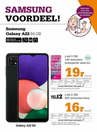 Telecombinatie Samsung Galaxy A22 64 GB aanbieding