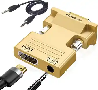 Amazon HDMI naar VGA Adapter, Seminer 1080P HDMI Vrouwelijk naar VGA Mannelijk Audio Video Kabel Converter met 3,5 mm Audio Kabel vo aanbieding