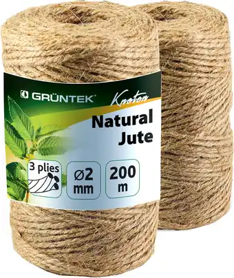 Amazon GRÜNTEK Jute koord 2 mm dik, jute garen, tuinkoord, 2 rollen van elk 100 m, 100% bindgaren, knutselkoord natuurlijke kleur, d aanbieding