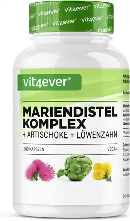 Amazon Mariadistel artisjok paardenbloem complex - 240 capsules (4 maandvoorraad) - hoge dosis met 80% silymarine & 2,5% cynarine -  aanbieding