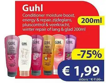 Die Grenze Guhl conditioner moisture boost, energy & repair, zijdeglans, pluiscontrol & veerkracht, winter repair of lang & glad 200ml aanbieding