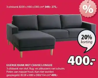 Jysk EGENSE BANK MET CHAISE LONGUE aanbieding