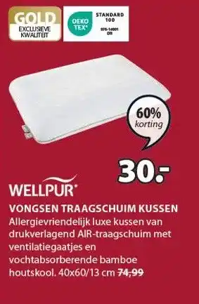 Jysk WELLPUR VONGSEN TRAAGSCHUIM KUSSEN aanbieding