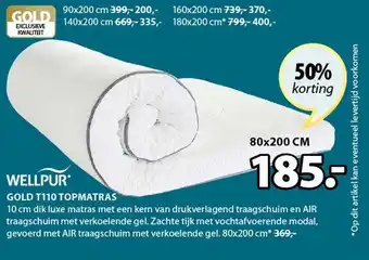 Jysk Wellpur Gold t110 topmatras 80x200cm aanbieding