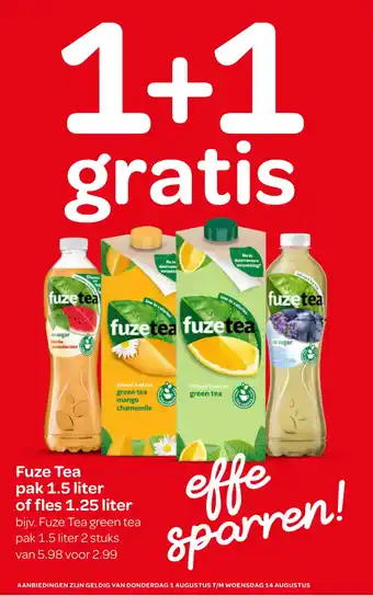 Spar Fuze Tea pak 1.5 liter of fles 1.25 liter aanbieding