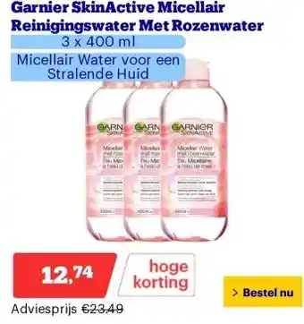 Bol.com Garnier SkinActive Micellair Reinigingswater Met Rozenwater aanbieding