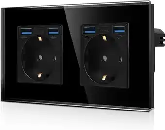 Amazon CNBINGO Dubbel stopcontact met 4 x USB-aansluiting (2 type A totaal max. 2,1 amp), dubbel glazen Schuko-stopcontact, inbouw,  aanbieding