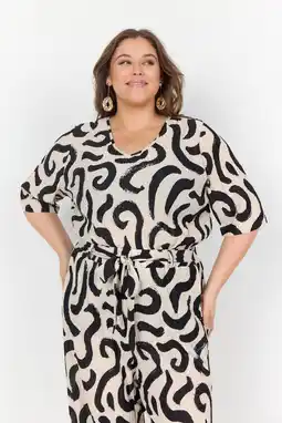 Wehkamp Wasabiconcept blousetop met all over print ecru/zwart aanbieding