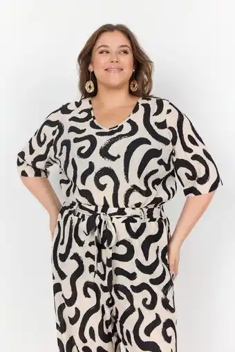 Wehkamp Wasabiconcept blousetop met all over print ecru/zwart aanbieding