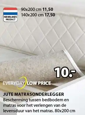 Jysk Jute matrasonderlegger aanbieding