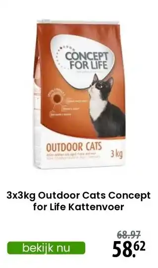 Zooplus 3x3kg Outdoor Cats Concept for Life Kattenvoer aanbieding