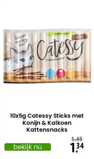 Zooplus 10x5g Catessy Sticks met Konijn & Kalkoen Kattensnacks aanbieding