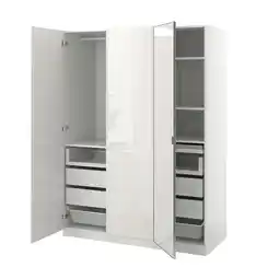 IKEA Pax / fardal/Åheim Kledingkastcombinatie, wit/hoogglans/wit spiegelglas, 150x60x201 cm aanbieding
