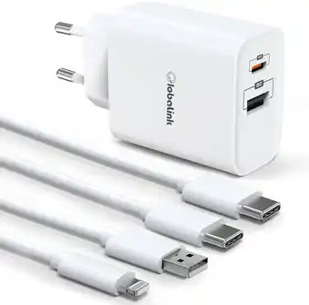 Amazon GlobaLink iPhone Snelle oplader 20W, 2-poorts USB C oplader met 2m Type C naar C+ USB naar Lightning Kabel compatibel met iPh aanbieding