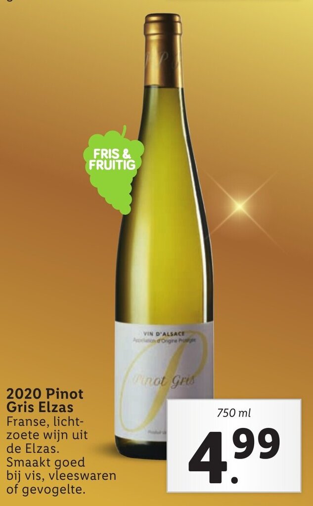 Pinot Grigio Elzas 2020 750ml aanbieding bij Lidl
