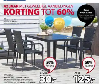 Jysk Jutlandia Naderup Tafel + Gudhjem Stoelen 50% Korting aanbieding