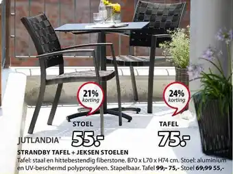 Jysk Jutlandia Strandby Tafel + Jersen Stoelen 21% - 24% Korting aanbieding