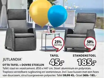 Jysk Jutlandia Otta Tafel + Dovre Stoelen 25% - 50% Korting aanbieding