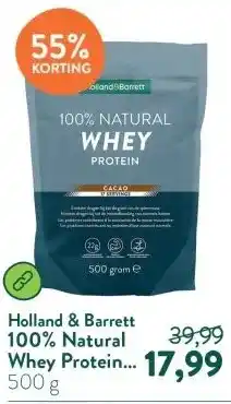 Holland & Barrett 100% Natural Whey Protein Cacao aanbieding