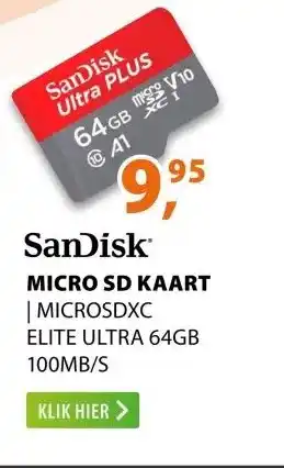 Expert SanDisk MicroSDXC Elite Ultra 64GB 100MB/s aanbieding