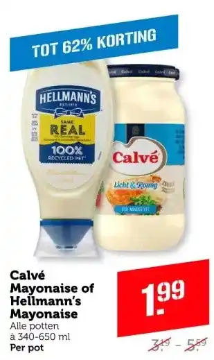 Coop Calvé Mayonaise of Hellmann's Mayonaise Alle potten aanbieding