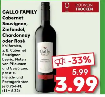 Kaufland DE GALLO FAMILY Cabernet Sauvignon, Zinfandel, Chardonnay oder Rosé aanbieding