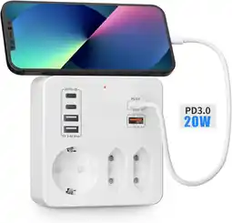 Amazon PD20W Stopcontact Splitter met Schakelaar, Stekkerdoos met USB C, 5 Way Power Strip met PD20W en QC18W Snelladen, Bureau Stek aanbieding