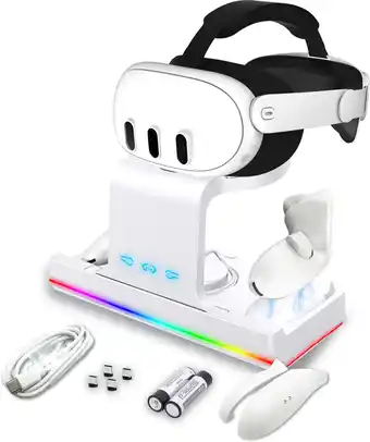 Amazon Oplaadstation voor Oculus/Meta Quest 3, oplaadstation voor VR Controller en Headset, met oplaadbare batterijen voor Quest 3,  aanbieding