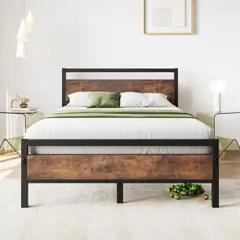 Amazon BOFENG Bedframe van metaal, met lattenbodem, bedframe met hoofdbord, tweepersoonsbed, logeerbed, tweepersoonsbedframe, 120 x  aanbieding