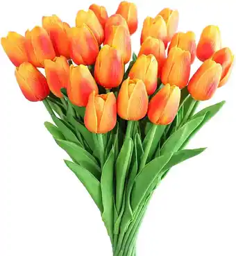 Amazon Kisflower 30 stuks kunstmatige tulpen bloemen nep tulpen boeket real touch bloemen voor decoratie (rood en geel) aanbieding