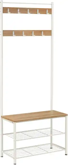 Amazon VASAGLE kapstok, kledingrek met schoenenrek, schoenenrek met zitje, voor in de gang, met haken, 3 legplanken, van metaal, hoo aanbieding