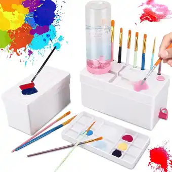 Amazon Paint Brush Cleaner, Upgraded 4-in-1 Painting Supplies, Paint Brush Holder with Palette, Brush Rinser for Acrylic, Watercolor aanbieding