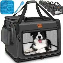 Amazon TRESKO Opvouwbare hondenbox inclusief likmat en spatel, M, 61 x 42 x 42 cm, transportbox voor honden en katten, hondentranspo aanbieding