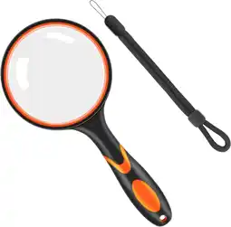 Amazon Vicloon Vergrootglas, 10 x handleesvergrootglas, 75 mm vergrootglas, handvergrootglas met ophangtouw en rubberen handvat voor aanbieding