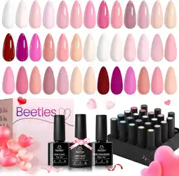 Amazon Beetles UV Gel Nagellak 23 Stuks - Durf te Bloot 20 Kleuren Nude Roze Wit Neutraal Rood Paars Gellak met Glanzend & Mat Top C aanbieding