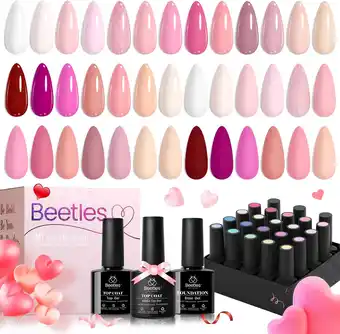 Amazon Beetles UV Gel Nagellak 23 Stuks - Durf te Bloot 20 Kleuren Nude Roze Wit Neutraal Rood Paars Gellak met Glanzend & Mat Top C aanbieding