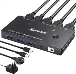 Amazon USB 3.0 KVM Switch HDMI 2-poort, 8K@60Hz 4K@120Hz HDCP 2.3 HDMI 2.1 KVM-switch 2 pc 1 monitor delen 4 USB 3.0-apparaten Toets aanbieding